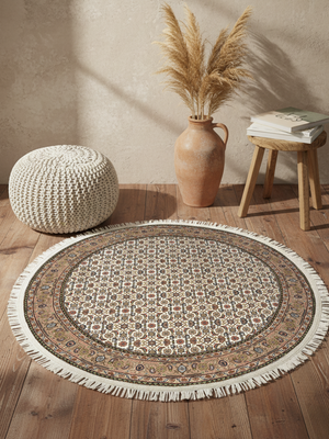 Zaya Round Hand-knotted Wool Persian Rug - Beige