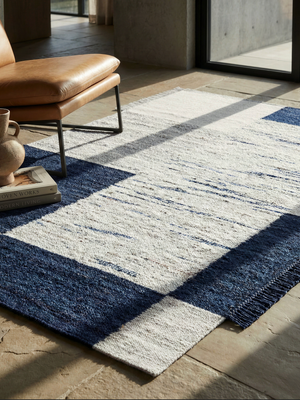 Tarin Hand-woven Wool Geometric Rug - Blue