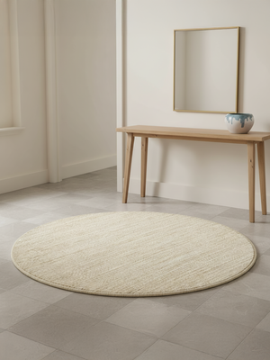 Mahira Hand-woven Round Wool Floral Rug - Beige