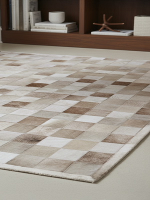 Reyan Beige Hide & Wool Geometric Rug - Beige
