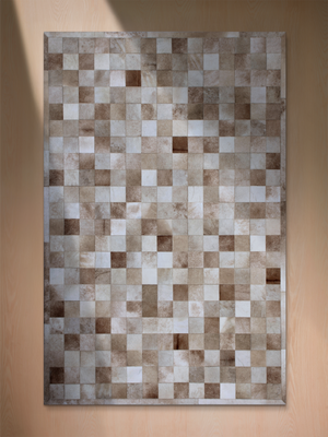 Reyan Beige Hide & Wool Geometric Rug - Beige