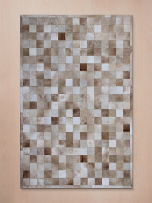 Reyan Beige Hide & Wool Geometric Rug - Beige