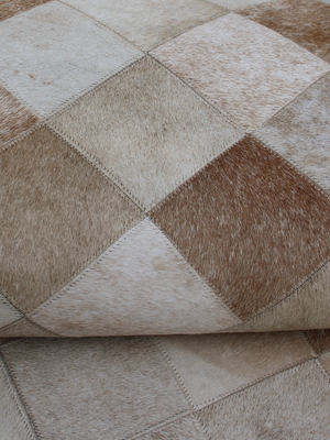 Reyan Beige Hide & Wool Geometric Rug - Beige