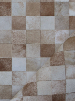 Reyan Beige Hide & Wool Geometric Rug - Beige