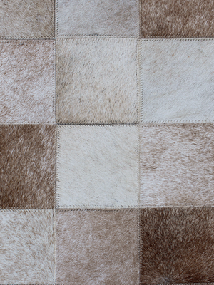 Reyan Beige Hide & Wool Geometric Rug - Beige