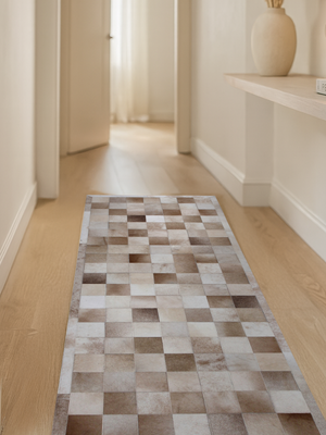 Reyan Beige Hide & Wool Geometric Rug - Beige