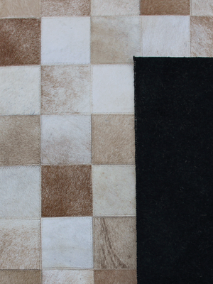 Reyan Beige Hide & Wool Geometric Rug - Beige