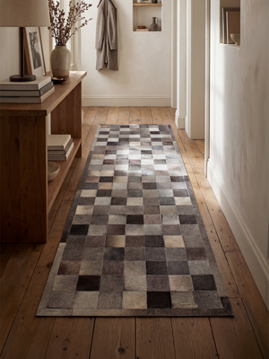 Reyan Grey Hide & Wool Geometric Rug - Grey
