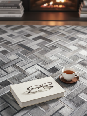 Rayan Hide & Wool Geometric Rug - Grey