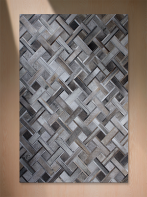 Rayan Hide & Wool Geometric Rug - Grey
