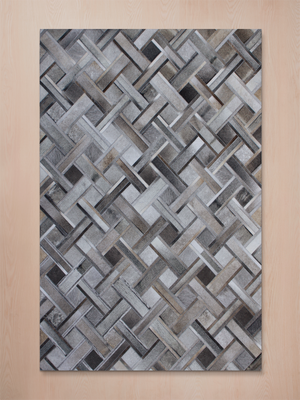 Rayan Hide & Wool Geometric Rug - Grey