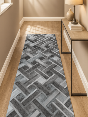 Rayan Hide & Wool Geometric Rug - Grey