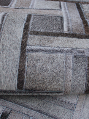 Rayan Hide & Wool Geometric Rug - Grey