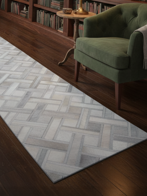 Eshan Hide & Wool Geometric Rug - Grey