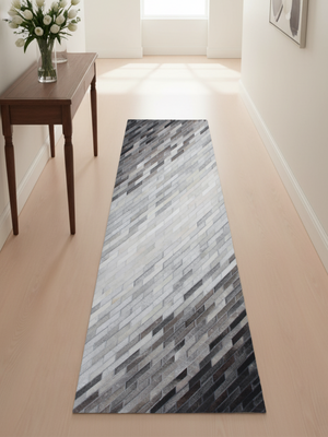 Zidane Hide & Wool Geometric Rug - Grey