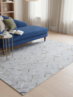 Nadir Hide & Wool Geometric Rug - Grey