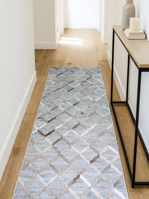 Nadir Hide & Wool Geometric Rug - Grey