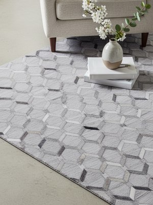 Rehaan Hide & Wool Geometric Rug - Grey