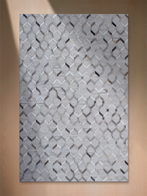 Rehaan Hide & Wool Geometric Rug - Grey