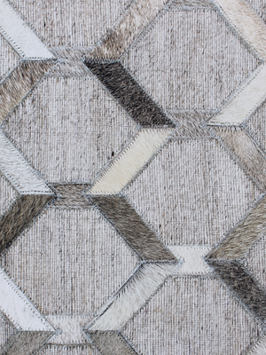 Rehaan Hide & Wool Geometric Rug - Grey