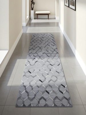 Rehaan Hide & Wool Geometric Rug - Grey