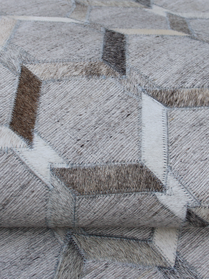 Rehaan Hide & Wool Geometric Rug - Grey