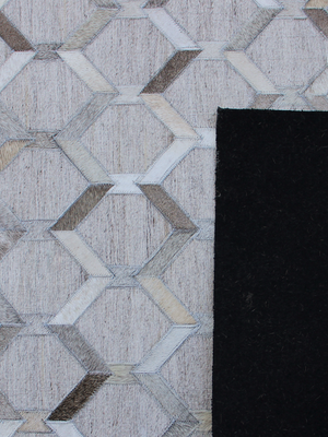 Rehaan Hide & Wool Geometric Rug - Grey