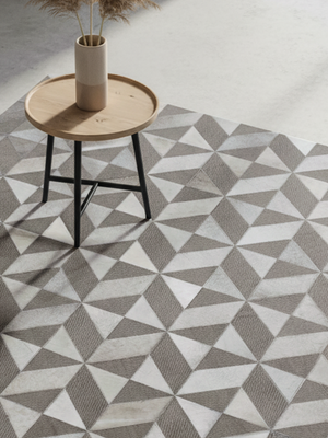 Luke Hide & Wool Geometric Rug - Grey