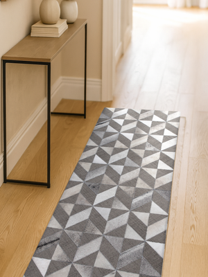 Luke Hide & Wool Geometric Rug - Grey