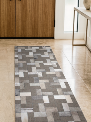 Esa Hide & Wool Geometric Rug - Grey
