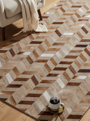 Ruhan Hide & Wool Geometric Rug - Rust