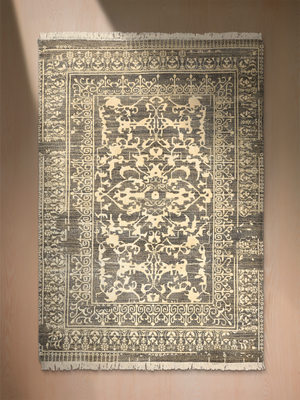 Nariza Hand-knotted Wool-Silk Persian Rug - Charcoal