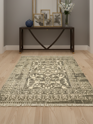 Nariza Hand-knotted Wool-Silk Persian Rug - Charcoal