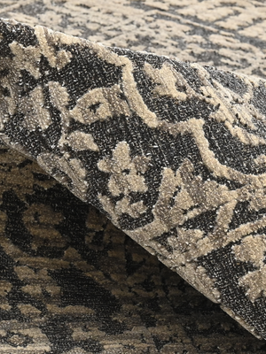 Nazneen Hand-knotted Wool-Silk Persian Rug - Charcoal