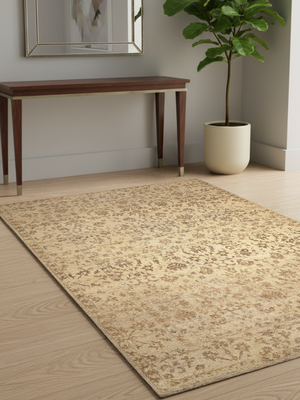 Mahtab Hand-knotted Wool-Silk Persian Rug - Beige