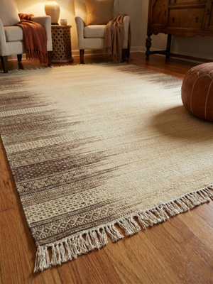 Anne Hand-woven Wool Kilim Rug - Beige