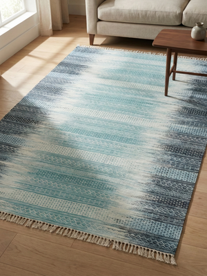 Boyana Hand-woven Wool Kilim Rug - Blue