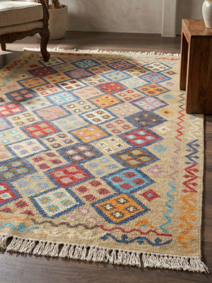 Mervyn Hand-woven Wool Kilim Rug - Beige