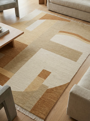 Gillian Soumak Weave Hand-woven Wool Geometric Rug - Beige