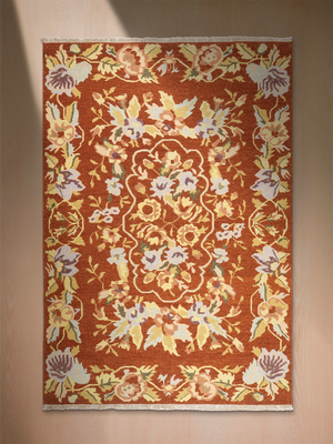 Larissa Soumak Weave Hand-woven Wool Floral Rug - Rust