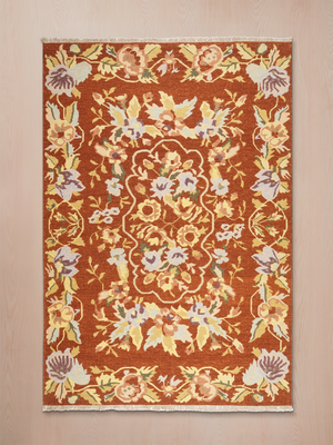 Larissa Soumak Weave Hand-woven Wool Floral Rug - Rust