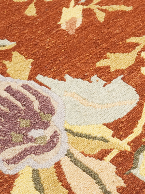 Larissa Soumak Weave Hand-woven Wool Floral Rug - Rust