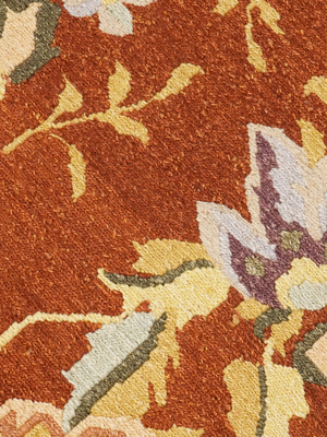Larissa Soumak Weave Hand-woven Wool Floral Rug - Rust