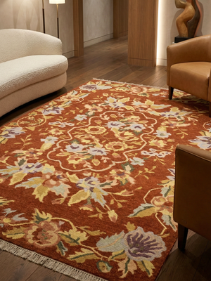 Larissa Soumak Weave Hand-woven Wool Floral Rug - Rust