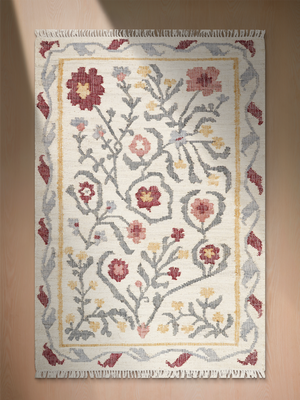 Ricos Hand-woven Jute Floral Rug - Ivory