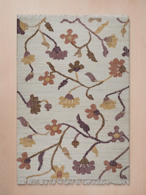 Casey Hand-woven Jute Floral Rug - Ivory