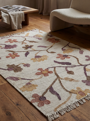 Casey Hand-woven Jute Floral Rug - Ivory