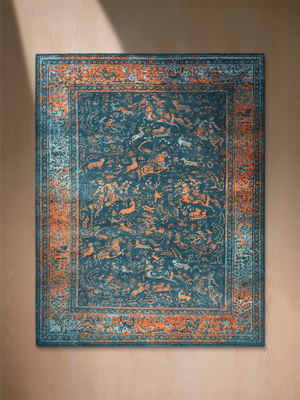 Marvella Hand-Knotted Wool & Bamboo Silk Persian Rug - Teal Blue