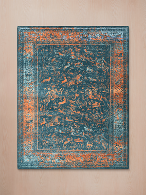 Marvella Hand-Knotted Wool & Bamboo Silk Persian Rug - Teal Blue
