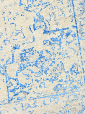 Samar Aqua Blue Wool & Bamboo Silk Hand-Knotted Rug - Off-White
